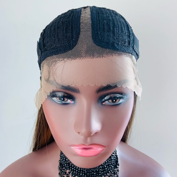 Long Straight 28” Ombre Brown Coral Premium Fiber Lace Front Wig - Picture 4 of 15